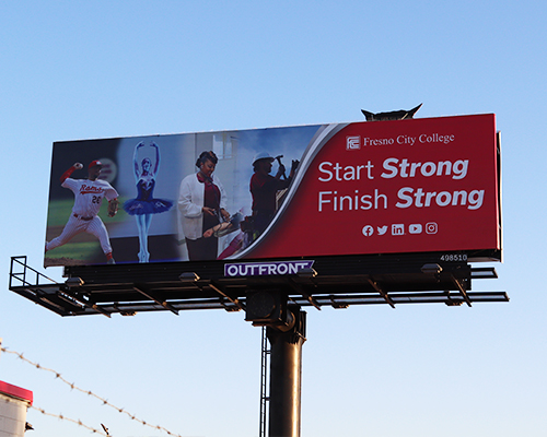 Photo of Billboard with text reading Start Strong Finish Strong