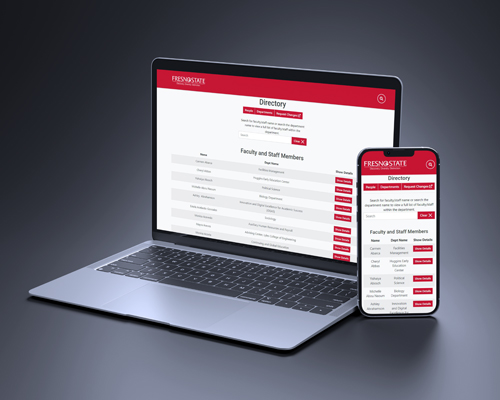 Image of Fresno State Directory Redesign sample on laptop and mobile devices