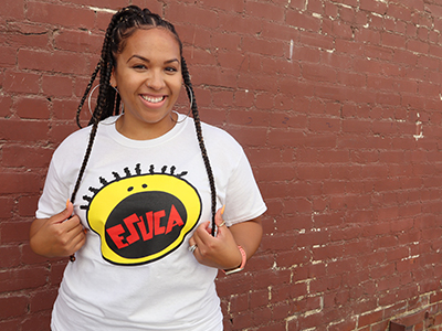 Model Wearing Esucall that tee